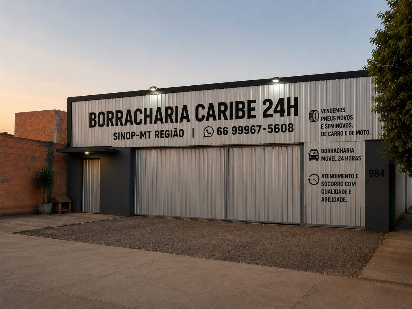 Fachada da base da Borracharia Relâmpago em Sinop - MT